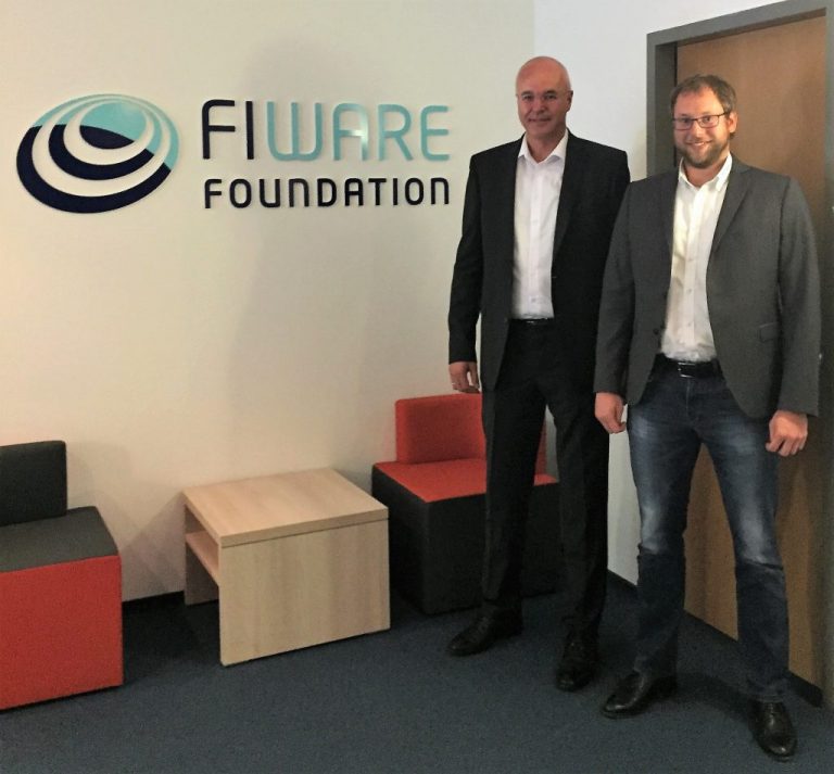 Besuch in Berlin: Netzlink zu Gast bei der FIWARE Foundation. (v. l.: Ulrich Ahle, CEO der FIWARE Foundation e. V. und Martin Lange, Cloud Manager Netzlink
